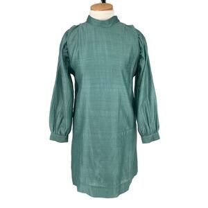 Mirth Handmade Edition Silk Shantung Wool High Collar Shift Dress Green Small